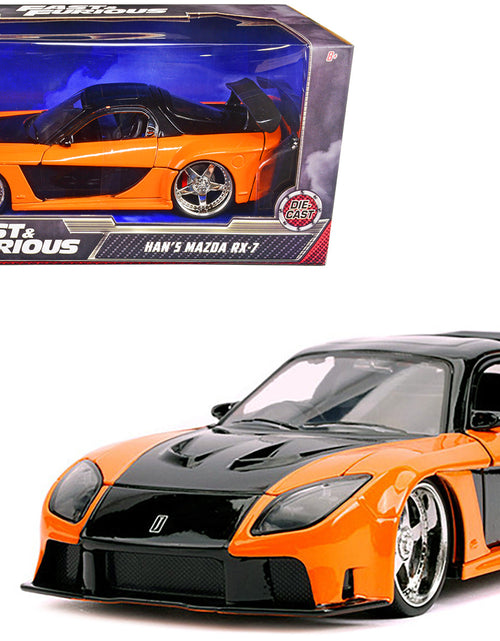 Load image into Gallery viewer, Han's Mazda RX-7 RHD (Right Hand Drive) Orange and Black "Fast &amp; Furious" Movie 1/24 Diecast Model Car by Jada
