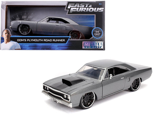Load image into Gallery viewer, Dom's Plymouth Road Runner Gray Metallic with Black Hood Stripe "Fast &amp; Furious" Movie 1/24 Diecast Model Car by Jada
