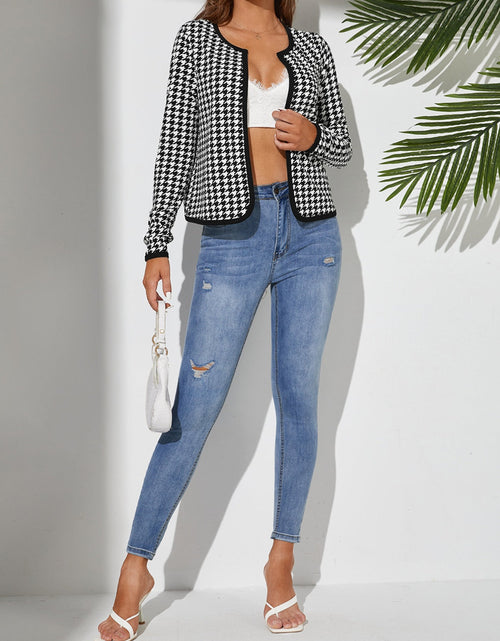 Load image into Gallery viewer, Houndstooth Open Front Long Sleeve Jacket
