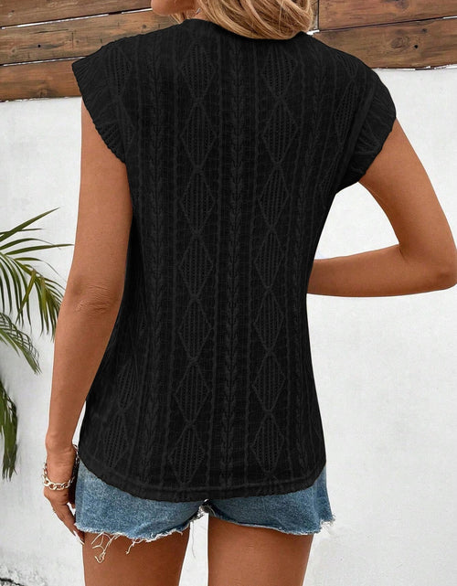 Load image into Gallery viewer, Openwork Round Neck Cap Sleeve Top
