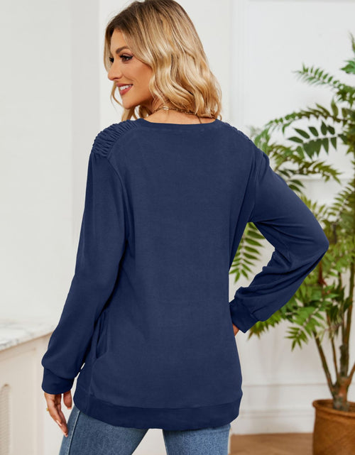 Load image into Gallery viewer, Ruched Shoulder Round Neck Long Sleeve Sweatshirt
