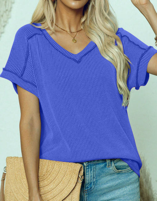 Load image into Gallery viewer, Exposed Seam V-Neck Short Sleeve Top
