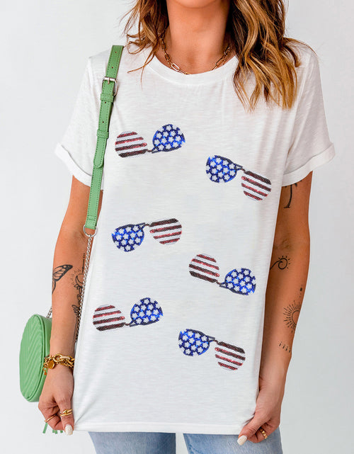 Load image into Gallery viewer, Sequin Round Neck Short Sleeve T-Shirt
