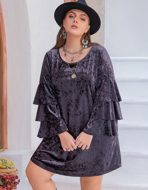 Load image into Gallery viewer, Plus Size Round Neck Flounce Sleeve Mini Dress
