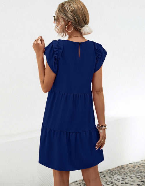 Load image into Gallery viewer, Ruffled Round Neck Cap Sleeve Mini Dress
