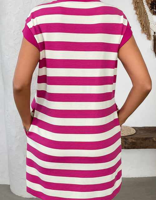 Load image into Gallery viewer, Contrast Striped Round Neck Short Sleeve Mini Dress
