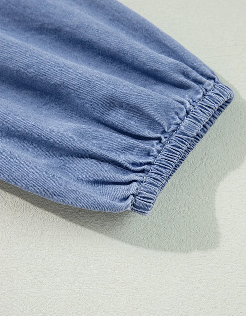 Load image into Gallery viewer, Tied Plunge Three-Quarter Sleeve Denim Dress
