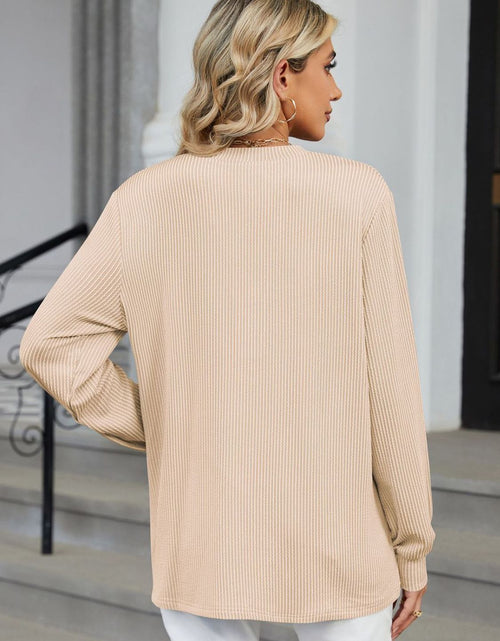 Load image into Gallery viewer, Striped Notched Long Sleeve T-Shirt
