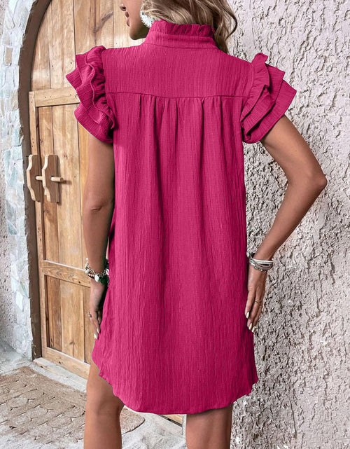 Load image into Gallery viewer, Ruffled Notched Cap Sleeve Mini Dress
