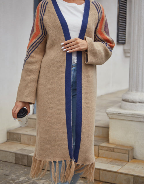 Load image into Gallery viewer, Angel Wings Geometric Fringe Hem Open Front Duster Cardigan
