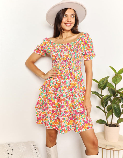 Load image into Gallery viewer, Devine Smocked Sweetheart Neck Flounce Sleeve Mini Dress
