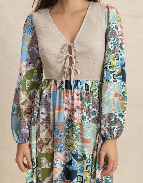 Load image into Gallery viewer, Tied Front Printed Long Sleeve Maxi Dress
