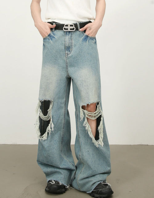Load image into Gallery viewer, Men's Raw Hem Distressed Jeans
