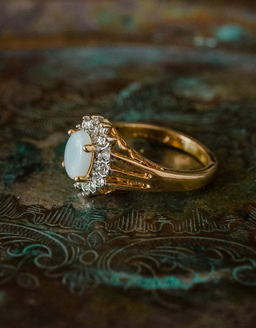Load image into Gallery viewer, Vintage Jewelry Genuine Stone or Crystal Surrounded by Clear Austrian Crystals Ring Made in the USA by PVD Vintage Jewelry
