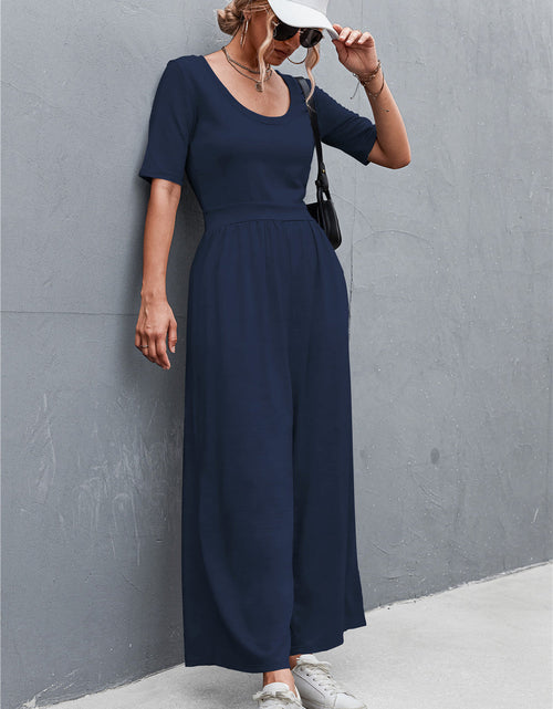 Load image into Gallery viewer, Scoop Neck Half Sleeve Wide Leg Jumpsuit
