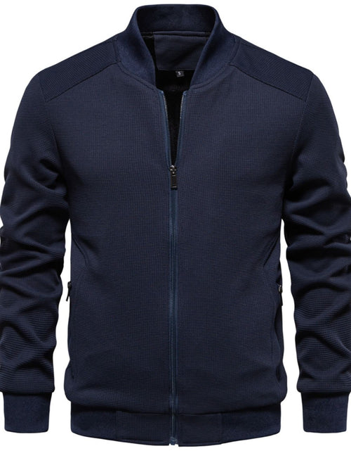 Load image into Gallery viewer, Men's Waffle Knit Baseball Collar Zip Up Jacket
