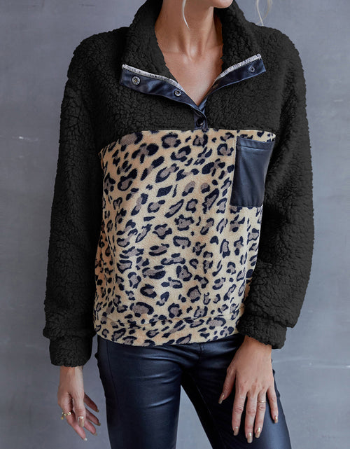 Load image into Gallery viewer, Ivy Lane Leopard Quarter-Snap Teddy Sweatshirt
