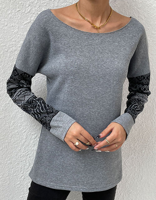 Load image into Gallery viewer, Shiny Boat Neck Long Printed Sleeve Blouse
