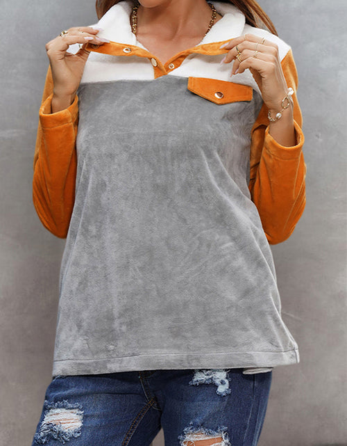 Load image into Gallery viewer, Shiny Color Block Collared Sweatshirt with Pockets
