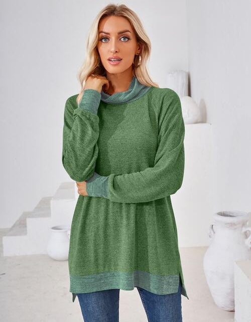 Load image into Gallery viewer, Contrast Mock Neck Long Sleeve T-Shirt
