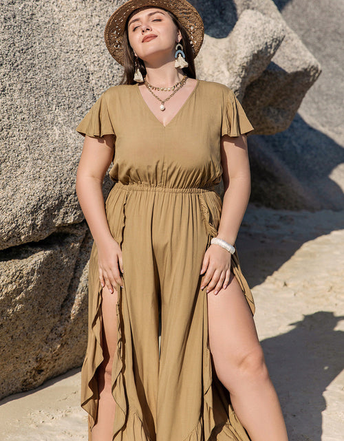 Load image into Gallery viewer, Plus Size Slit Ruffled V-Neck Jumpsuit
