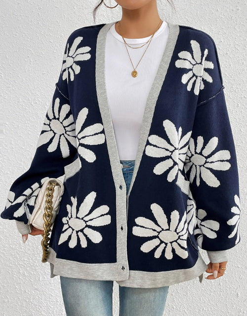 Load image into Gallery viewer, Contrast Dropped Shoulder Long Sleeve Cardigan

