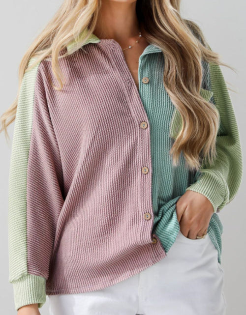 Load image into Gallery viewer, Color Block Corded Button Up Shacket
