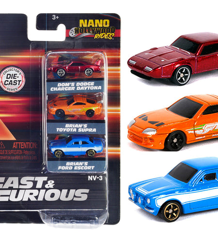 "Fast & Furious" 3 piece Set "Nano Hollywood Rides" Series 1 Diecast Model Cars by Jada