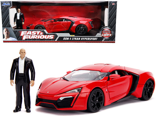 Load image into Gallery viewer, Lykan Hypersport Red with Lights and Dom Figurine "Fast &amp; Furious" Movie 1/18 Diecast Model Car by Jada
