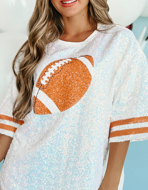 Load image into Gallery viewer, Sequin Football Round Neck Half Sleeve Oversize Top
