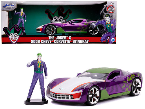 Load image into Gallery viewer, 2009 Chevrolet Corvette Stingray with Joker Diecast Figurine "DC Comics" Series 1/24 Diecast Model Car by Jada
