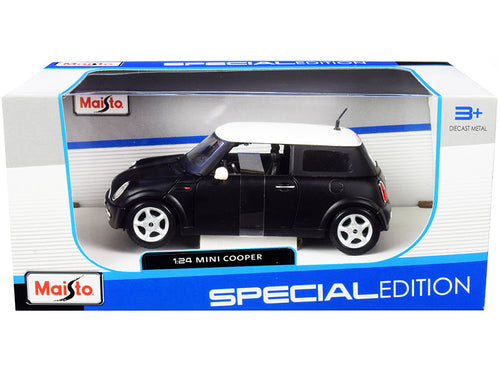 Load image into Gallery viewer, Mini Cooper Matt Black with White Top 1/24 Diecast Model Car by Maisto
