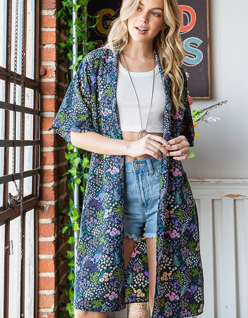 Load image into Gallery viewer, Heimish Full Size Half Sleeve Floral Open Cardigan Plus Size

