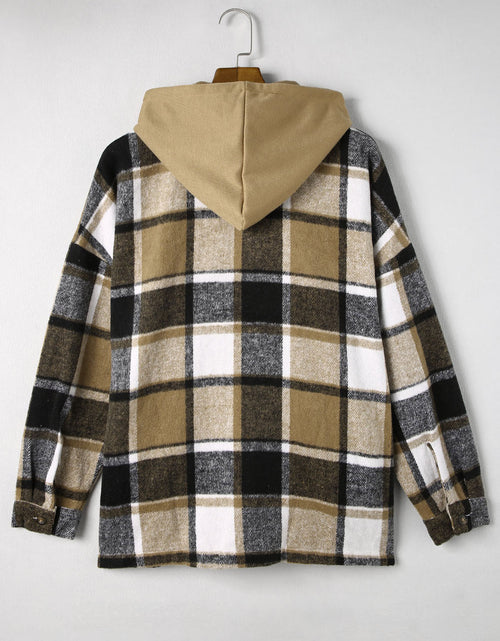 Load image into Gallery viewer, Plaid Button Up Hooded Shacket
