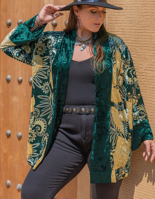 Load image into Gallery viewer, Plus Size Open Front Bohemian Style Long Sleeve Cardigan
