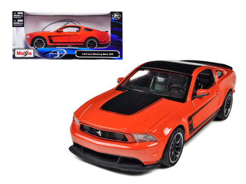 Load image into Gallery viewer, 2012 Ford Mustang Boss 302 Orange and Black 1/24 Diecast Model Car by Maisto
