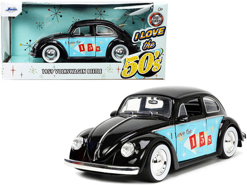 Load image into Gallery viewer, 1959 Volkswagen Beetle Black with Graphics "I Love the 50's" Series 1/24 Diecast Model Car by Jada
