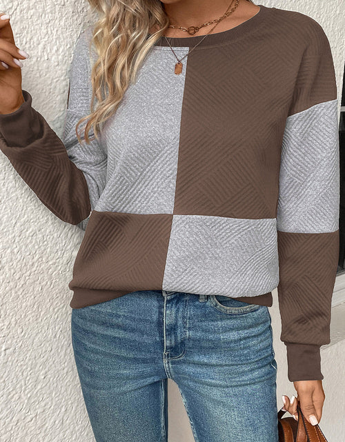 Load image into Gallery viewer, Perfee Textured Color Block Round Neck Sweatshirt
