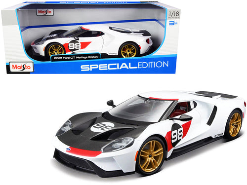 Load image into Gallery viewer, 2021 Ford GT #98 White "Heritage Edition" 1/18 Diecast Model Car by Maisto
