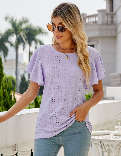 Load image into Gallery viewer, Eyelet Flutter Sleeve Round Neck Top
