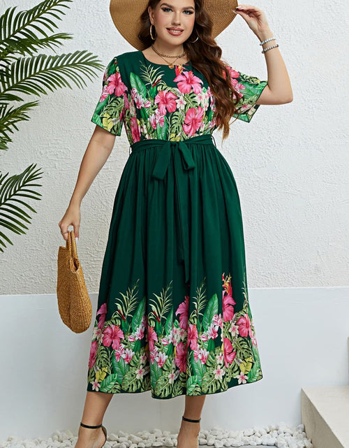 Load image into Gallery viewer, Honey Floral Tie-Waist Round Neck Dress
