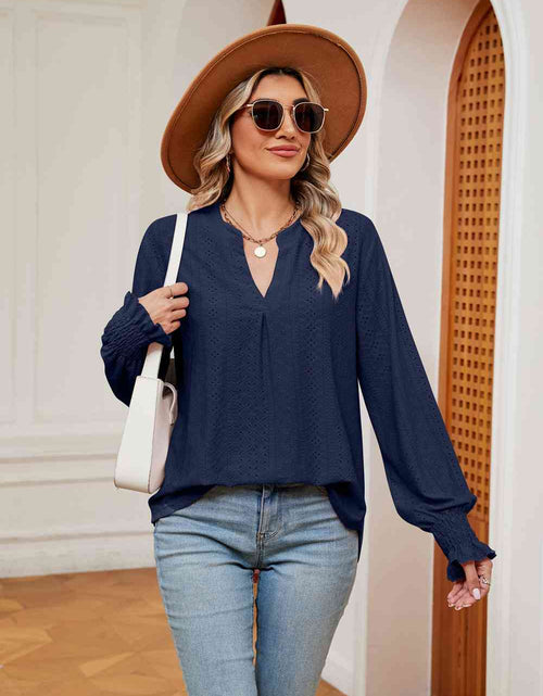 Load image into Gallery viewer, Notched Neck Flounce Sleeve Blouse
