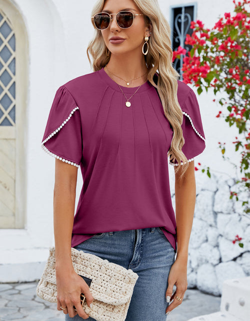 Load image into Gallery viewer, Round Neck Petal Sleeve T-Shirt
