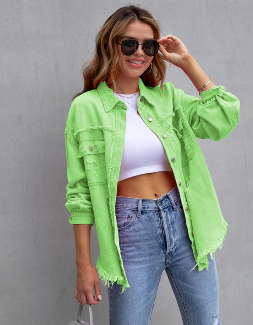 Load image into Gallery viewer, Distressed Drop Shoulder Denim Jacket

