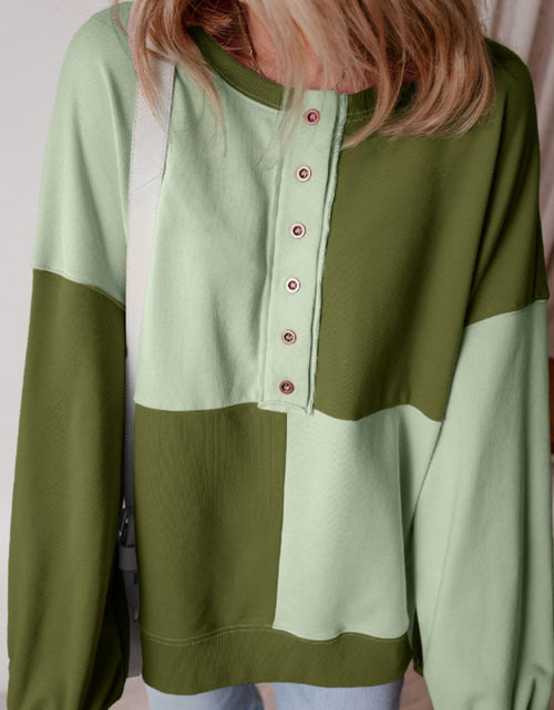Load image into Gallery viewer, Color Block Half Button Long Sleeve Sweatshirt
