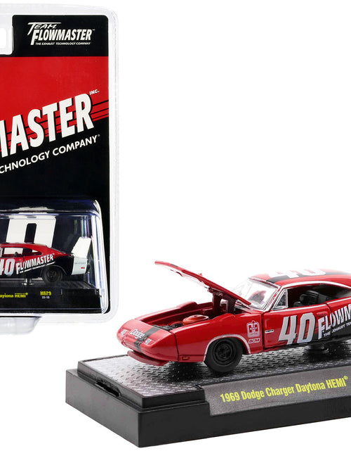 Load image into Gallery viewer, 1969 Dodge Charger Daytona HEMI #40 Red with Graphics "Flowmaster" Limited Edition to 6600 pieces Worldwide 1/64 Diecast Model Car by M2 Machines

