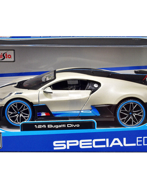 Load image into Gallery viewer, Bugatti Divo Satin White Metallic with Carbon and Blue Accents "Special Edition" 1/24 Diecast Model Car by Maisto
