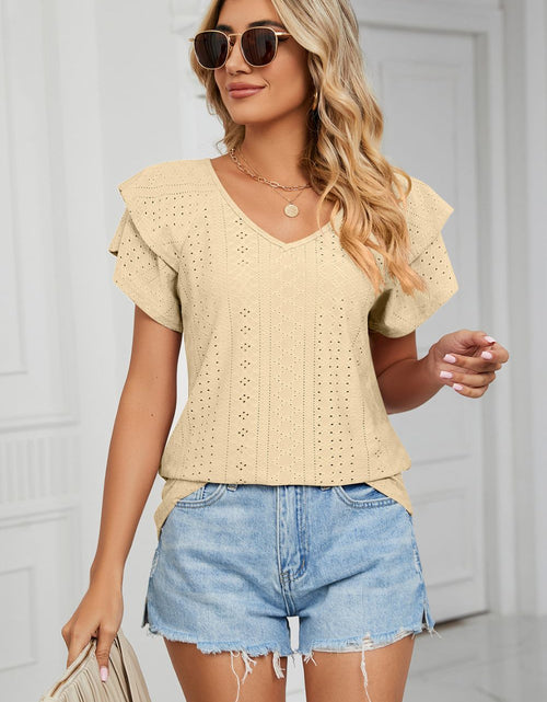 Load image into Gallery viewer, Eyelet Layered Flutter Sleeve V-Neck Knit Top
