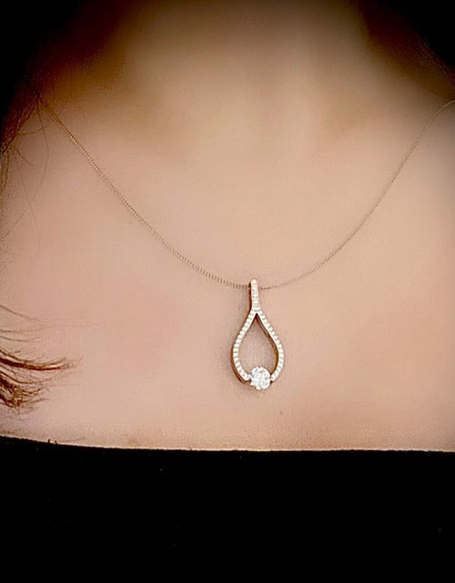 Load image into Gallery viewer, PT306G B.Tiff Gold 1 ct Solitaire Pave Larme Pendant Necklace by B.Tiff New York
