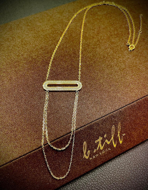 Load image into Gallery viewer, PT630G B.Tiff Gold Pavé Double Chain Oblong Pendant Necklace by B.Tiff New York
